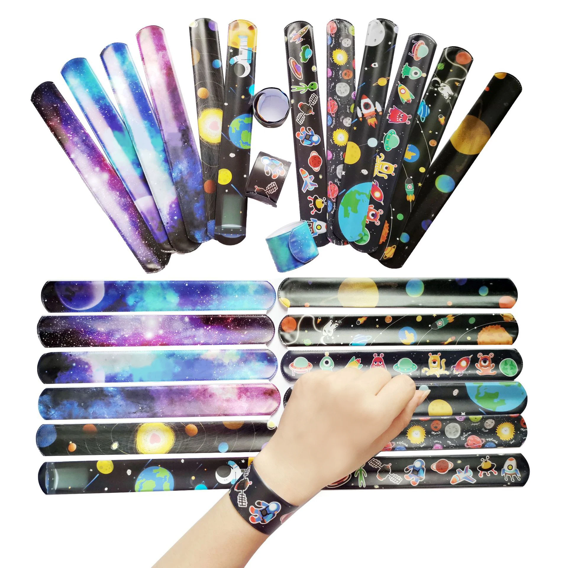 Novel Starry Sky Slap Bracelets Toy Universe Planet Party Space Alien Theme Parti  Kids One 1st Birthday Party Boy Favor Gifts