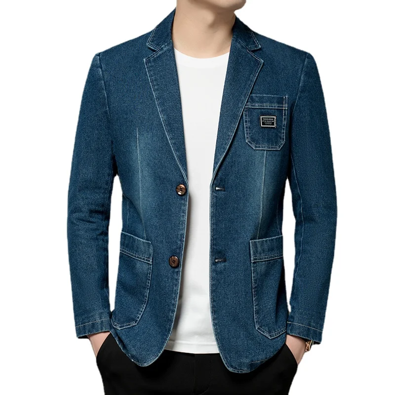 New Mens Denim Blazer Male Suit Oversized Fashion Cotton Vintage Spring  Autumn Male Blue Coat Denim Jacket Men Jeans Blazers