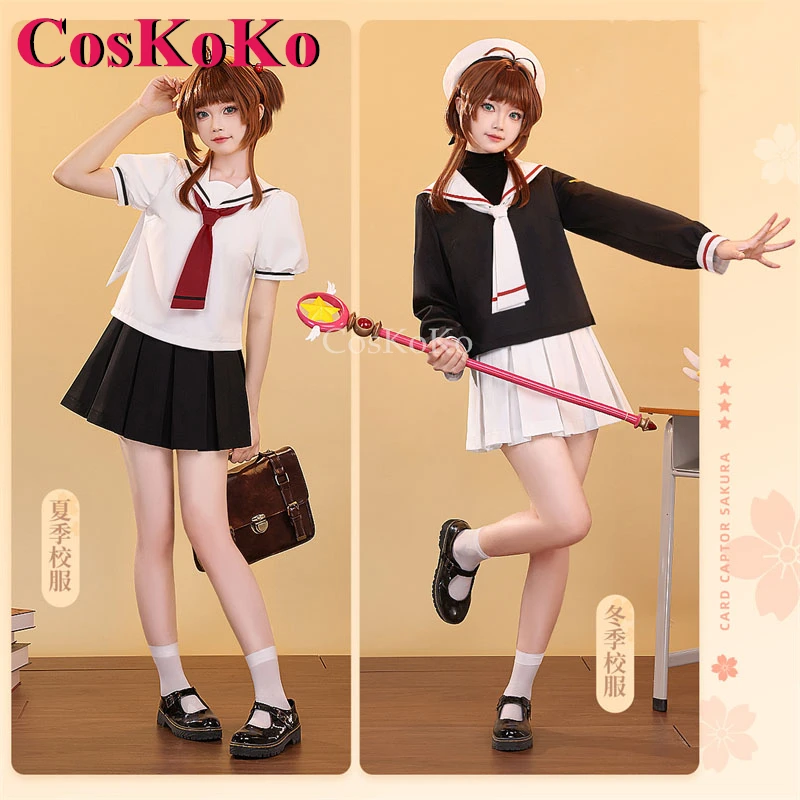 

CosKoKo Kinomoto Sakura Cosplay Cardcaptor Sakura костюм летняя и Зимняя школьная Униформа на Хэллоуин Вечерние