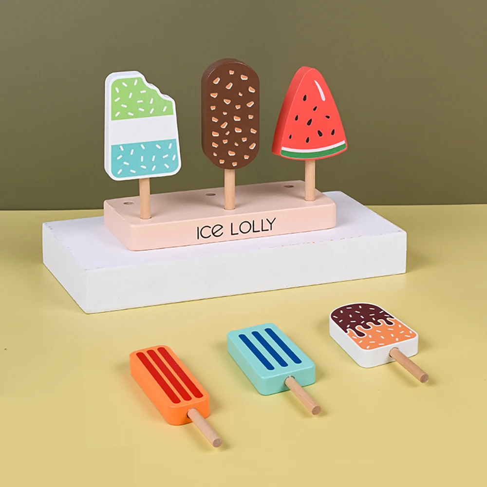 Toddler Wooden Simulation Ice Cream Fake Cake Artificial Food Kitchen Play House Decoration Prop For Preschool Education Toys