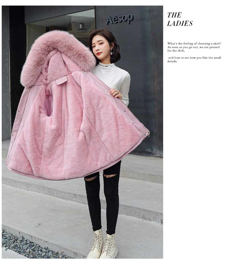 Winter Jacket Coat New Women Parka Clothes Long Coat Wool Liner Hooded Jacket Fur Collar Thick Warm Snow Wear Padded Parka