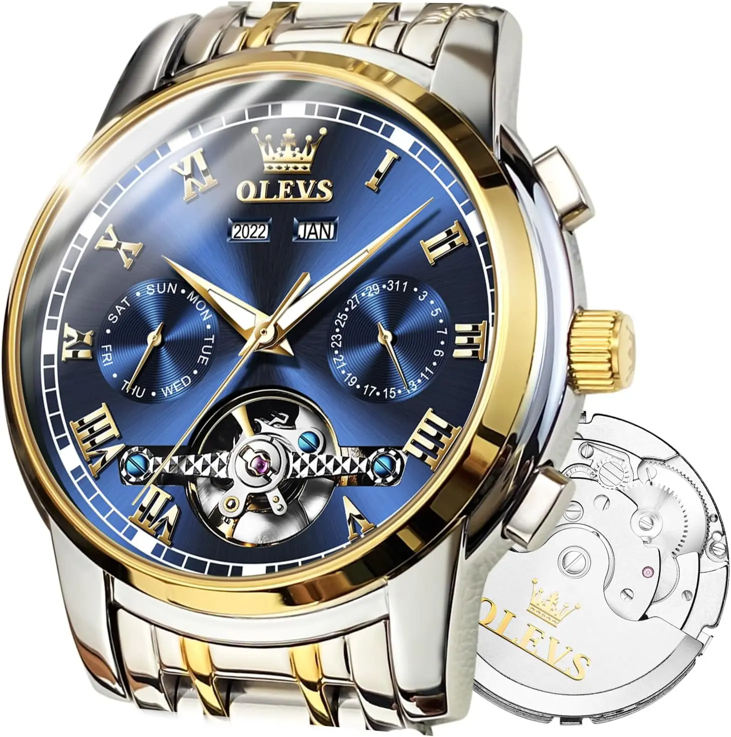 Automatische Herrenuhr mit Automatikaufzug und Skelett-Design, verstellbarem Armband in Schwarz, Blau, Grün – keine Batterie erforderlich