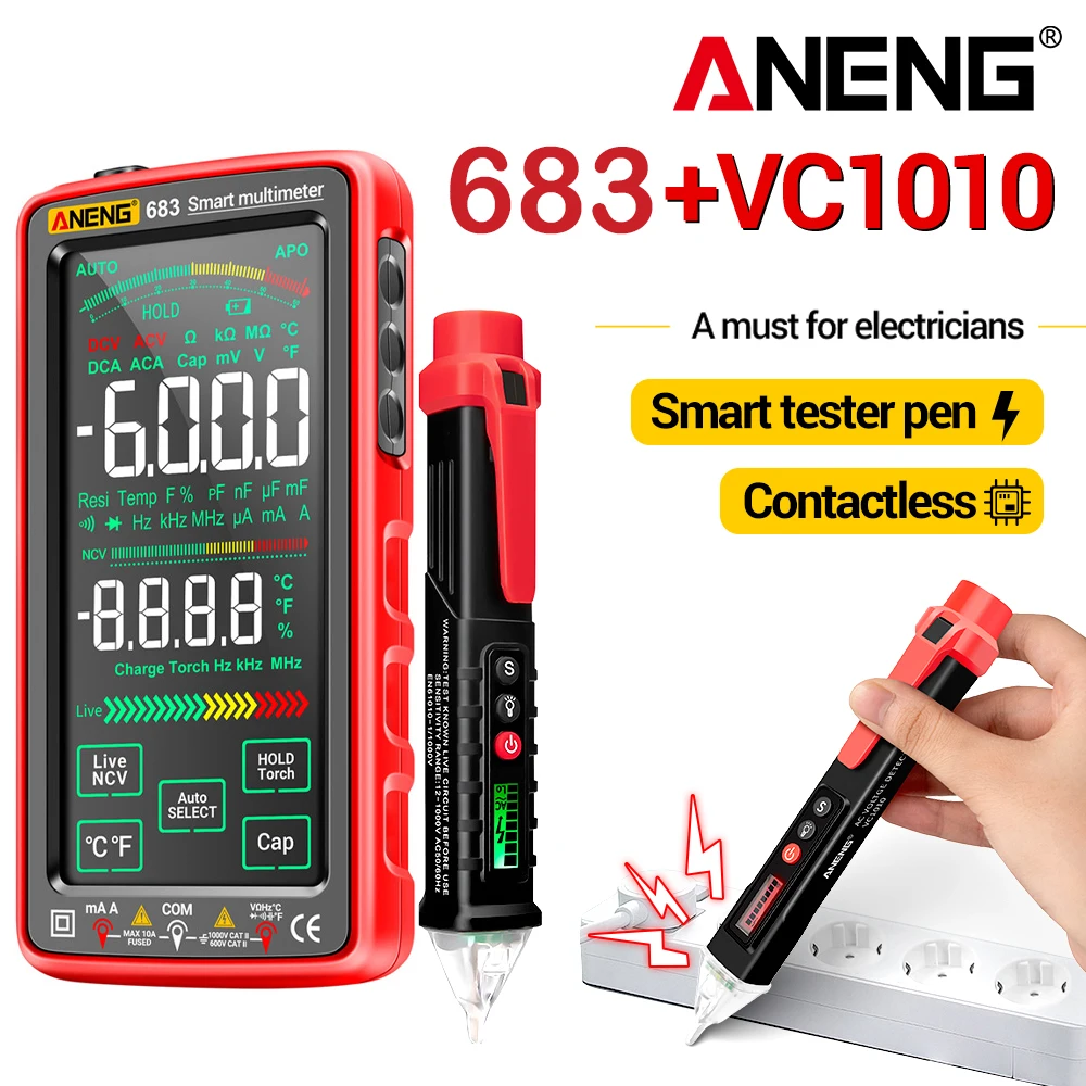 ANENG 683 6000 Counting Digital Multimeter+VC1010 Non Contact Voltage Test Pen  Electrical Maintenance Tool Combination with NCV
