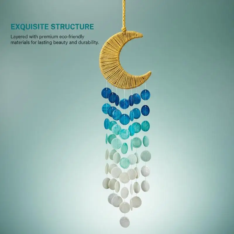 Creative Hanging Moon Wind Chimes Natural Shells With Crisp Ringtones Dream Catchers Home Decoration Circle Shells Pendant