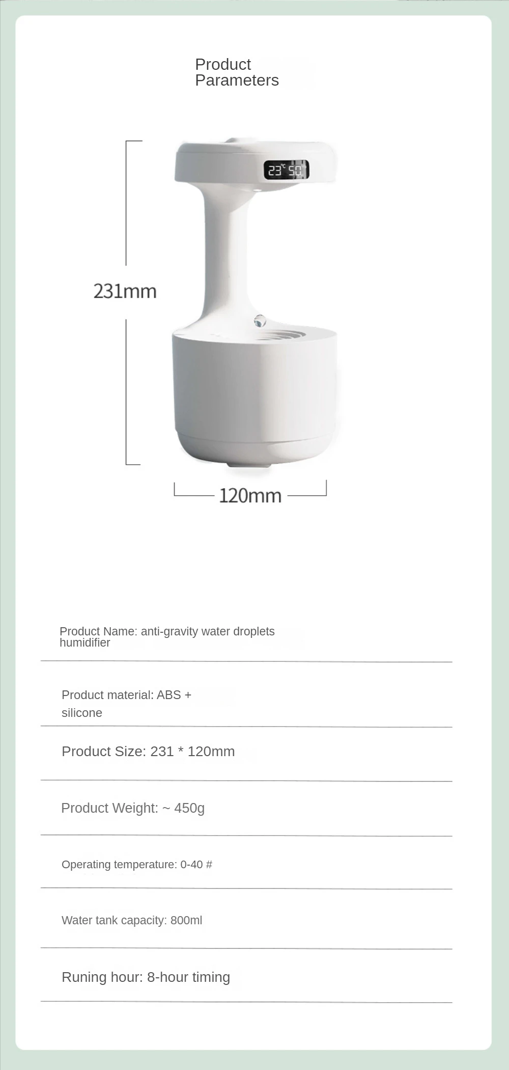 Large Capacity Humidifier with Anti-Gravity Aroma Diffuser Mute Backflow Water Drop System for Office Bedroom Heavy Household