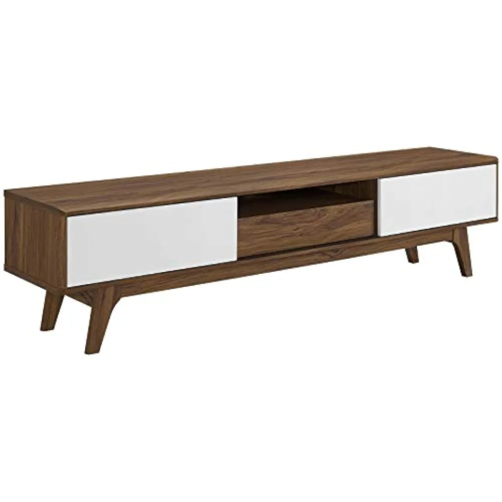 70 Mid-Century Modern Low Profile Entertainment TV Stand in Walnut White