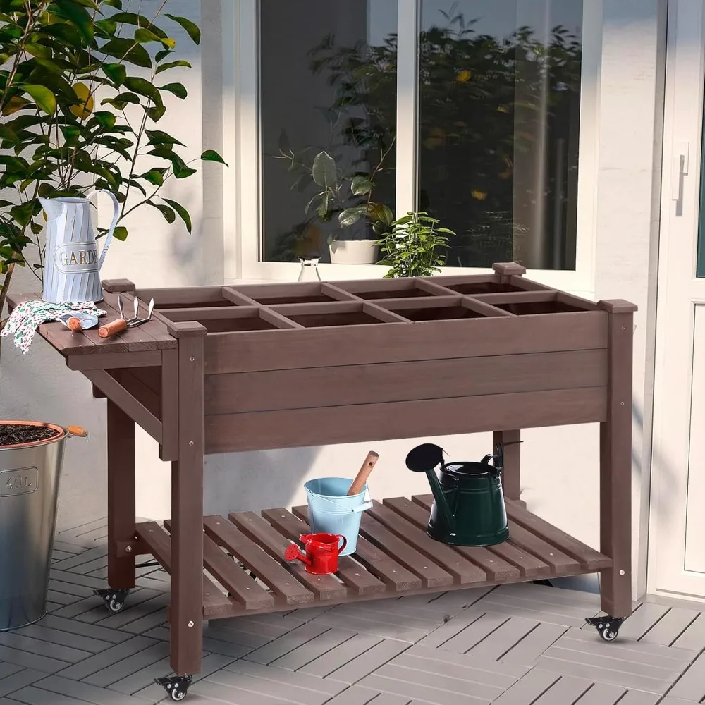 

Raised Garden Bed, Elevated Plant Boxes Outdoor Large with Grow Grid - with Large Storage Shelf