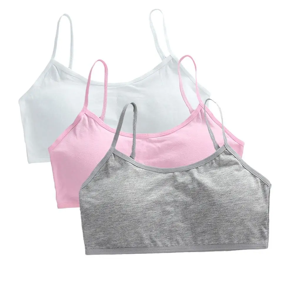 3 Stuks Tiener Meisjes Katoenen Tube Tops Jonge Kinderen Onderkleding Student Meisjes Draadloze Effen Kleur Bh Kinderen Sport Training Bh Vest