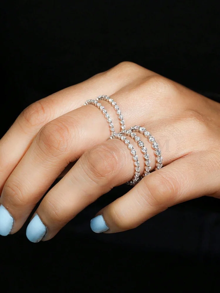 925 Sterling Silber Elegante Echte Moissanit Diamant 2 MM Glänzenden Runde Ring Für Frauen Party Luxus Hohe Qualität Edlen schmuck – Detail 9