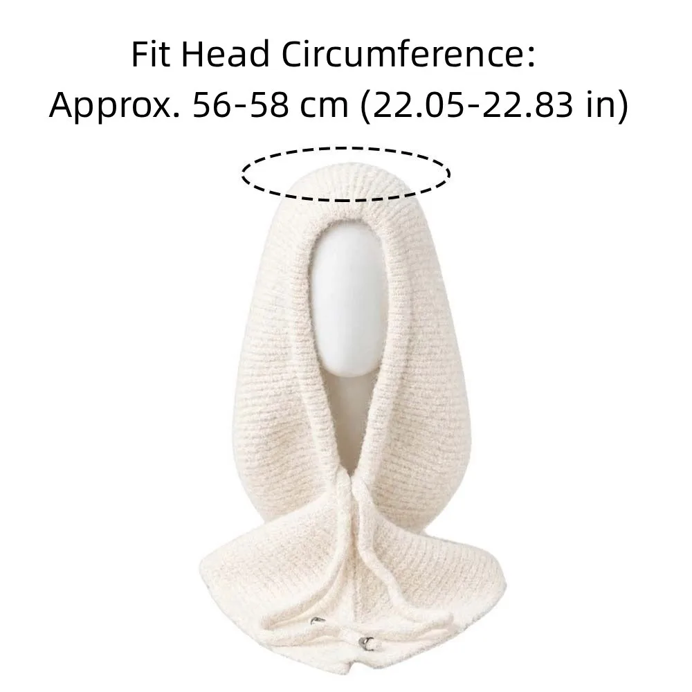 Trendige Winter-Balaclava-Mütze aus dickem Garn mit Ohrenschutz, einfarbige, gemütliche Fleece-Beanie-Mütze mit integriertem Schal – Detail 1