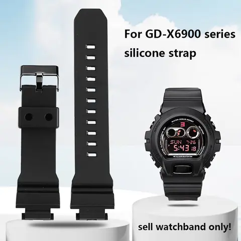남성용 방수 실리콘 스트랩, G-SHOCK 카시오 3420 GD-X6900-1 송진 실리콘 볼록 입 시계 스트랩, 블랙 손목 밴드
