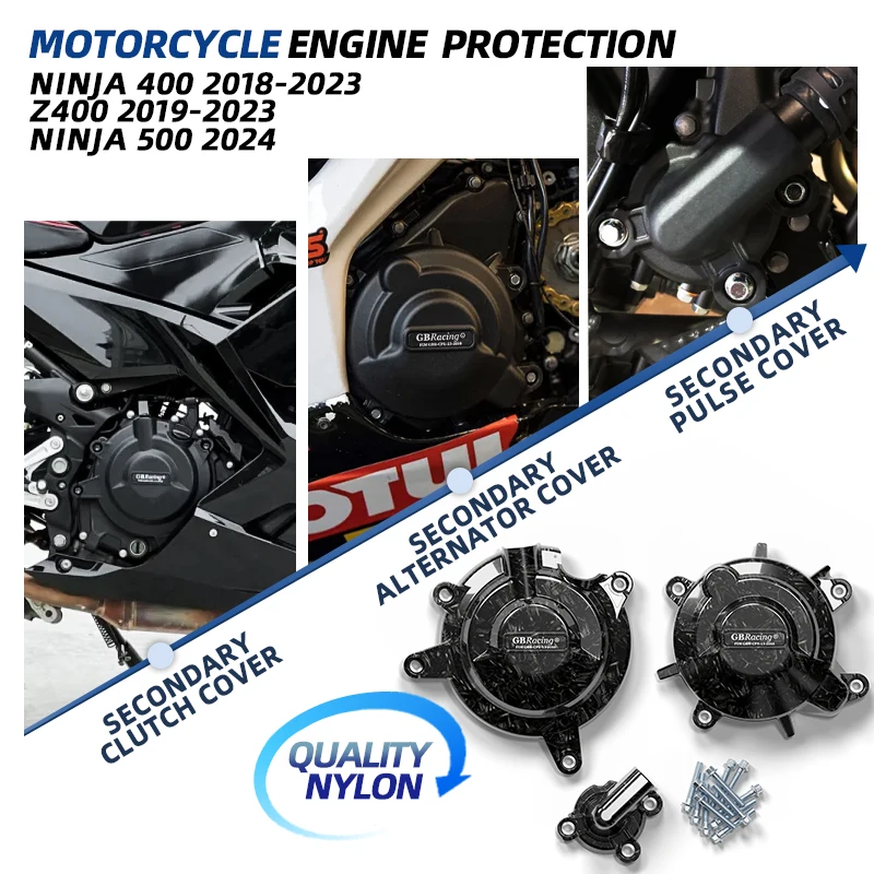 

v2 accesorios para moto GBRacing For KAWASAKI Ninja 400 2018-2023 Z400 2019-2023 New Ninja 500 2024 Secondary Engine Cover Set