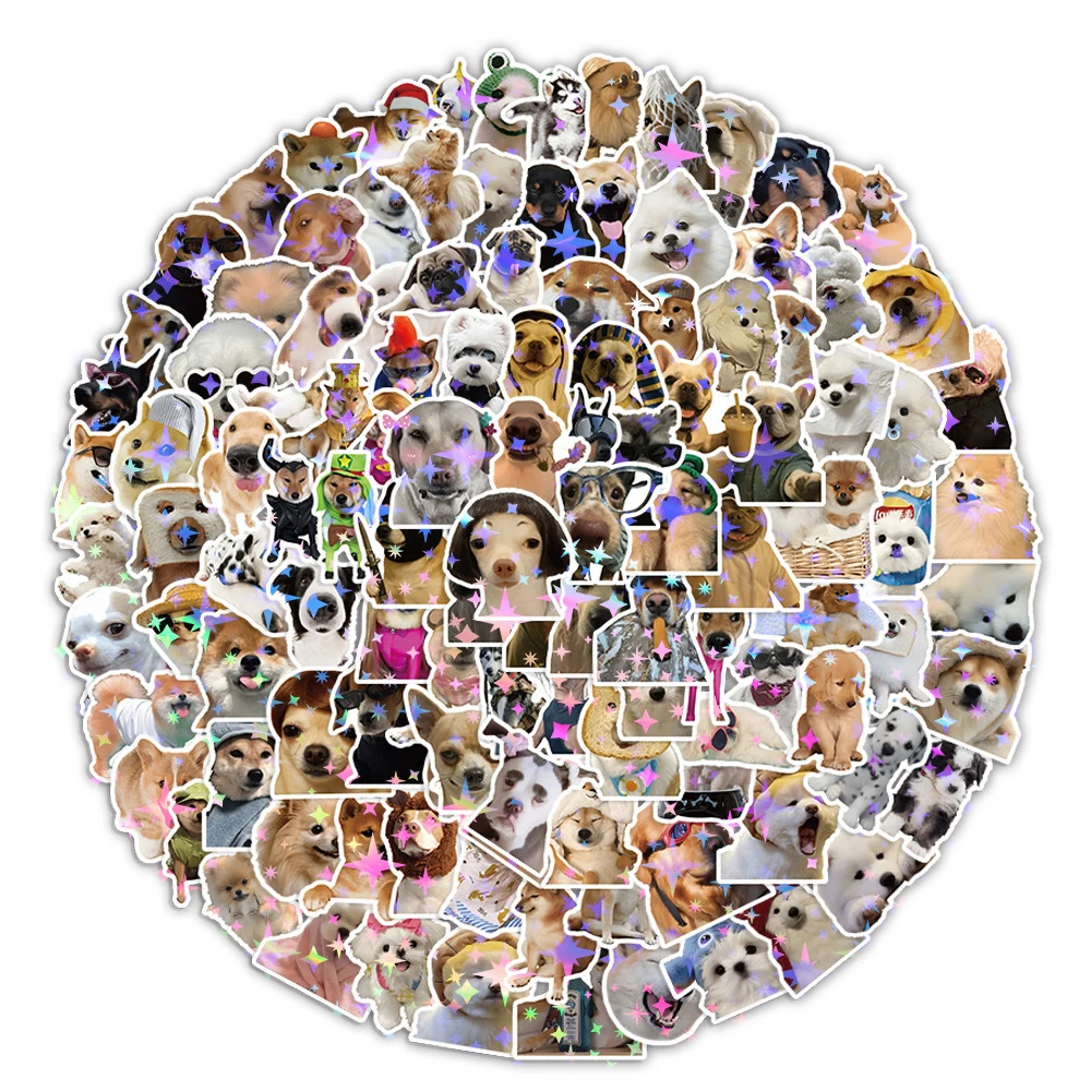 

10/30/50/100/200pcs Funny Cartoon Dog Meme Laser Stickers Cute Animal Puppy Sticker Helmet Phone Guitar Bike Decals for Kids Toy