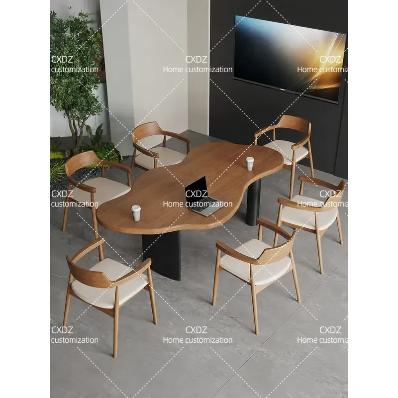 Ji Free Simple Modern Solid Wood Small Conference Table 6 People Creative Special-shaped Office Business Negotiation Table