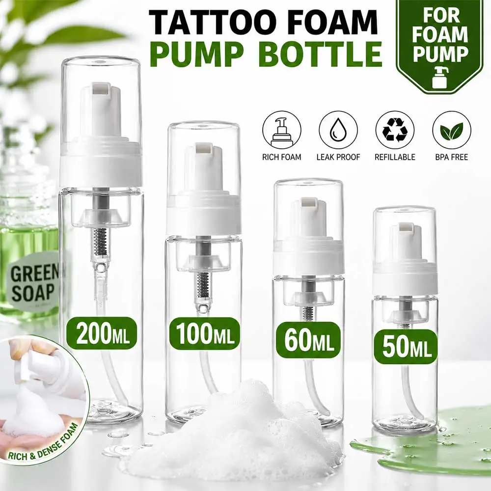 200-50ML Tattoo-Schaumpumpflasche Nachfüllbare Kunststoff-Schaumspenderflasche Grüne Seife Reinigungsflasche Tragbare Wimpernshampoo-Schaumflasche