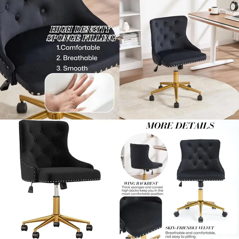 

Черное поворотное кресло для туалетного столика с регулировкой высоты, удобное кресло для макияжа для дома, офиса и гостиных комнат