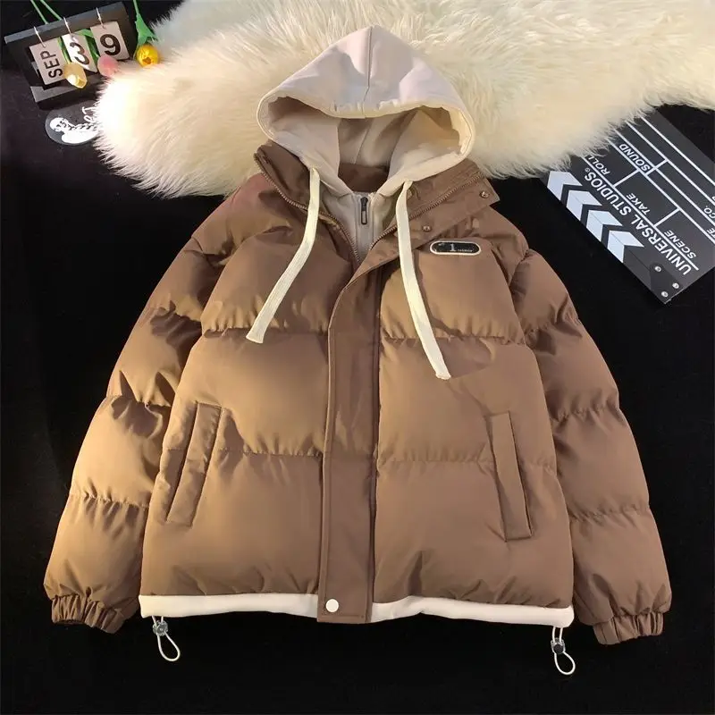 

Fake Two-piece Cotton-padded Clothes for Men Women Thickened Warm in Winter Loose Casual Jackets Hong Kong Style Trend Jackets.