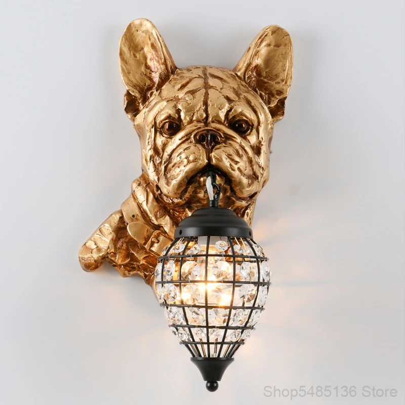 Imagem -02 - American Resin Dog Wall Lâmpadas Crystal Sconce Luminárias para Cachorros Lâmpada de Cabeceira do Quarto Loft Decor Led