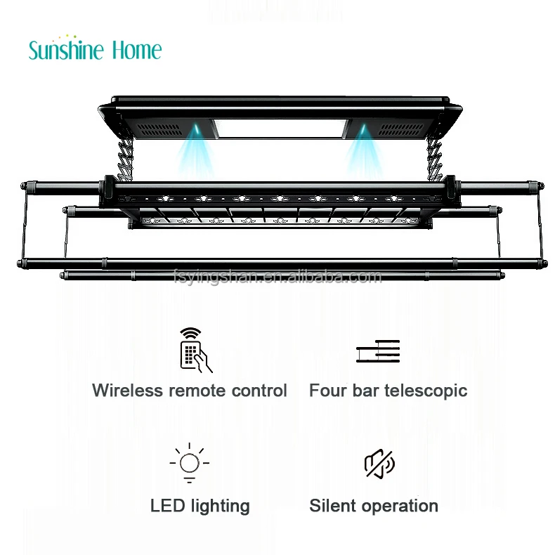 Estante de secado de ropa con calefacción, montaje de techo eléctrico ajustable inteligente, YG-1709FC, esterilización UV