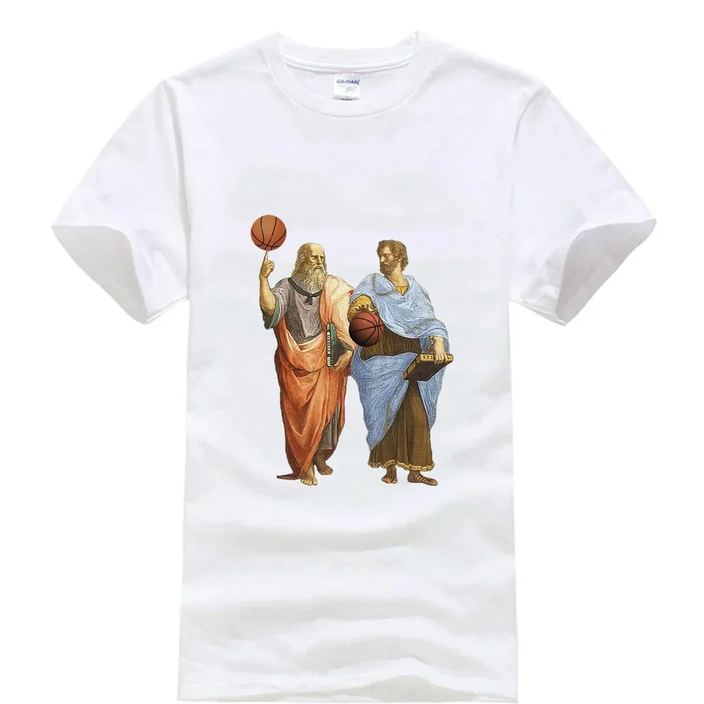 Funny Philosopher Plato Aristotle Basketballer Match T-Shirt 100% Cotton O-Neck Short Sleeve Casual Mens T-shirt Streetwear