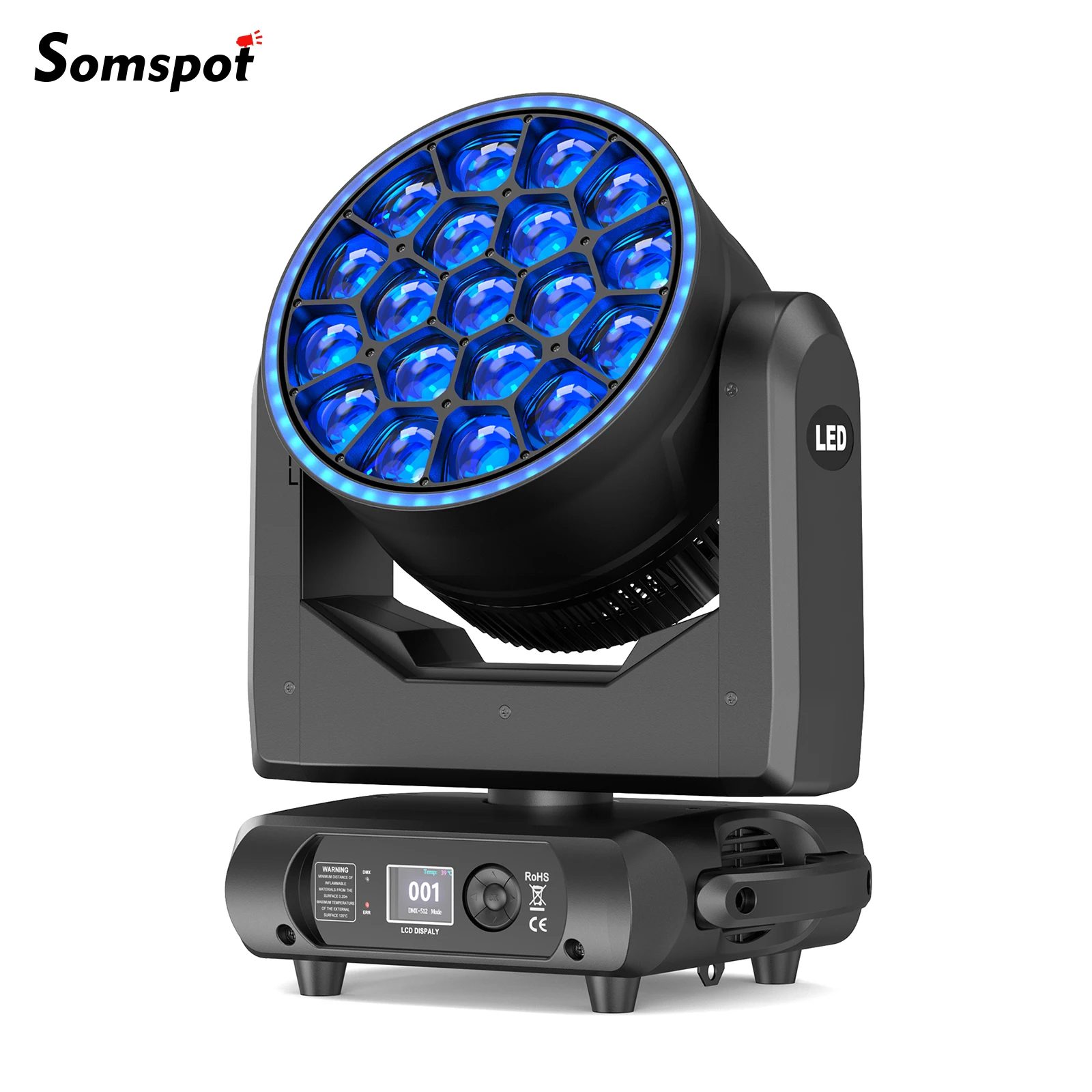 Somspot Moving Head Lights RGBW LED-Leuchten Fokussierende Leuchten 19X15W Zoom Wash Dyeing Lights Bühneneffekt-Beleuchtungsprojektor für Disco Party Konzert Hochzeit Theater Live Show Bar Club