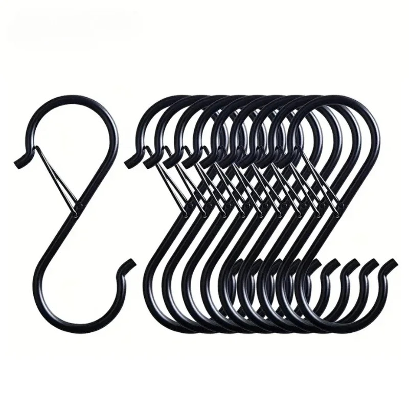 5/10/20 PCS S Hooks with Safety Buckle, Heavy Duty Metal S Shaped Hooks for Hanging Plants, Kitchen Utensil, Clothes, Pot,etc.