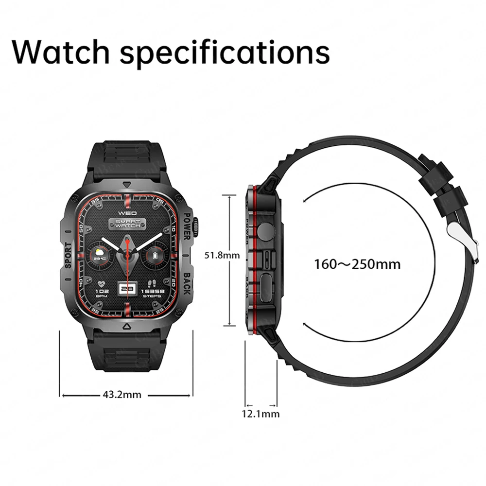 Militär Outdoor Smartwatch Männer 2,01 Zoll Bildschirm Fitness Uhren IP68 wasserdichte Herzfrequenz Bluetooth Anruf Smartwatch neu