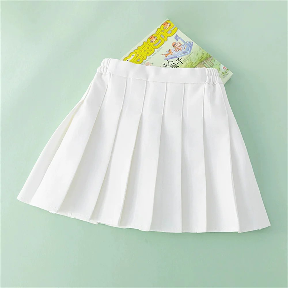 2025 Falda media plisada para niñas, primavera y verano, nueva falda blanca para niños, faldas cortas para bebés y niños, ropa para niñas