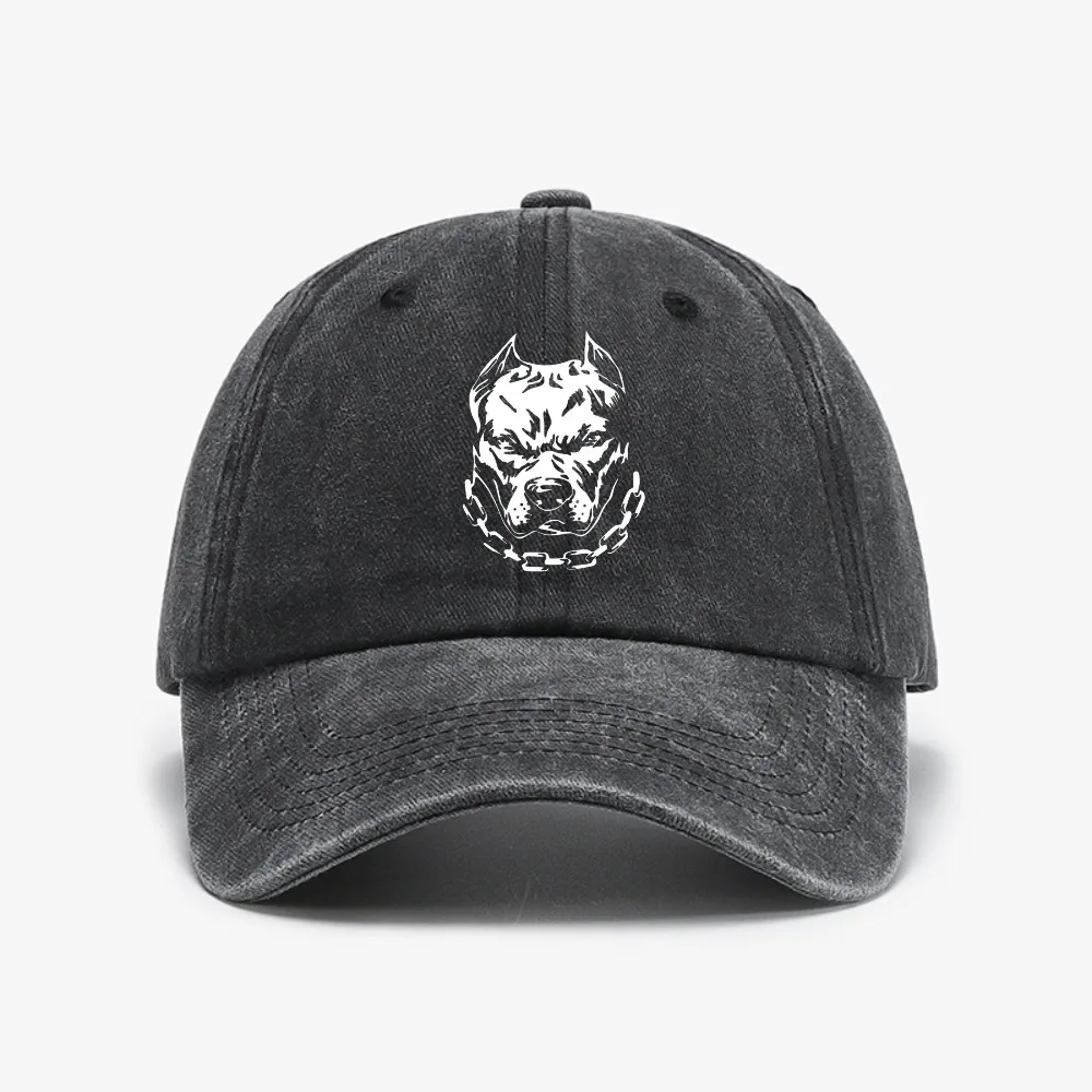 

Pitbull Dog print baseball cap Stylish Vintage Washed Distressed Denim hats Unisex casual adjustable sun Snapback hat