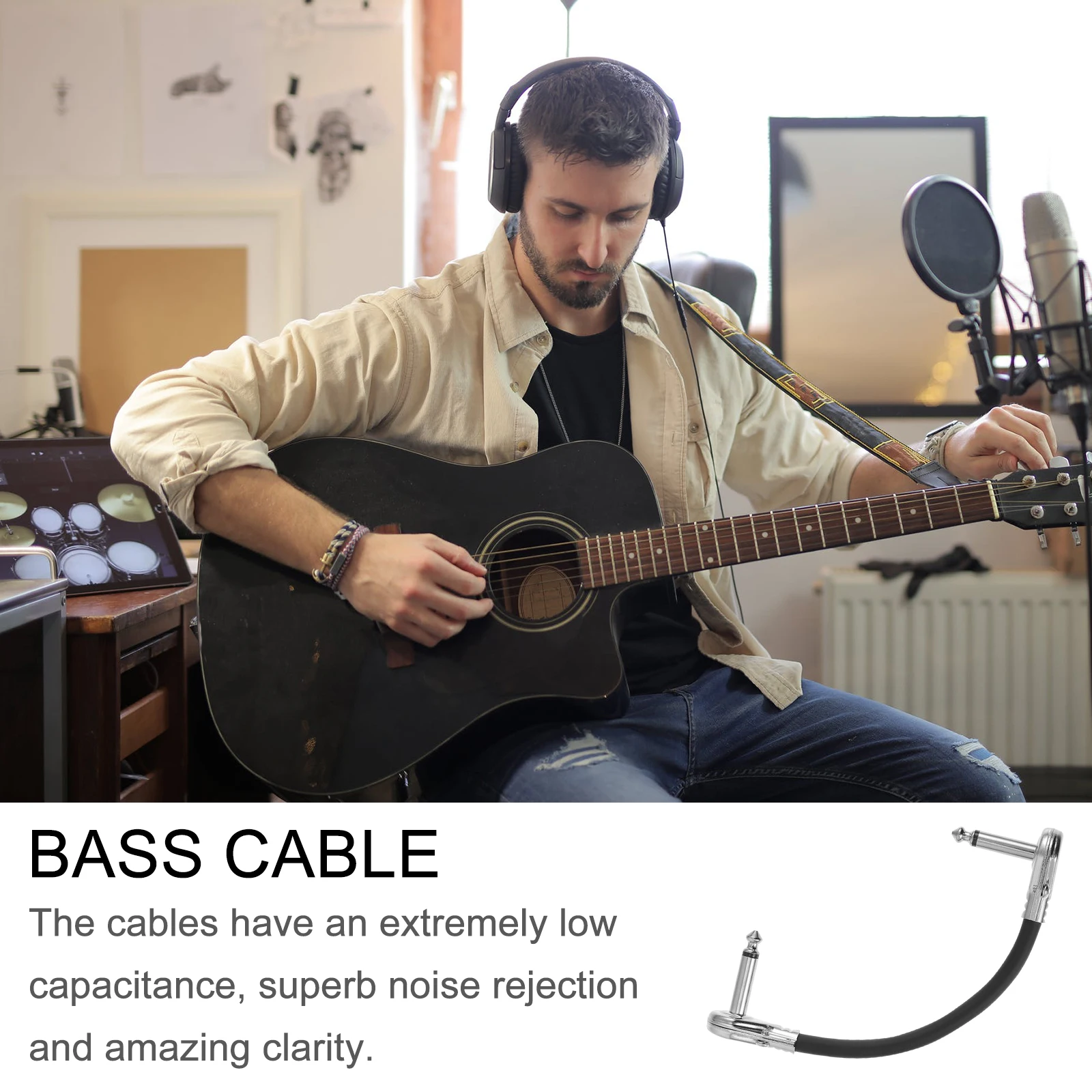 

1pc Guitar Patch Cable Oxygen-Free Copper Core High Fidelity Clear Sound Durable Pvc Sheath Replacement For Electric Guitar