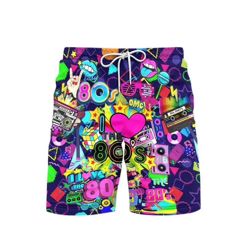 

Men's 3D Printed Beach Shorts, 1980s Style, Music, Party, Fashion Retro, Hip-hop, Street, Sports, Casual Pants, New, 2025