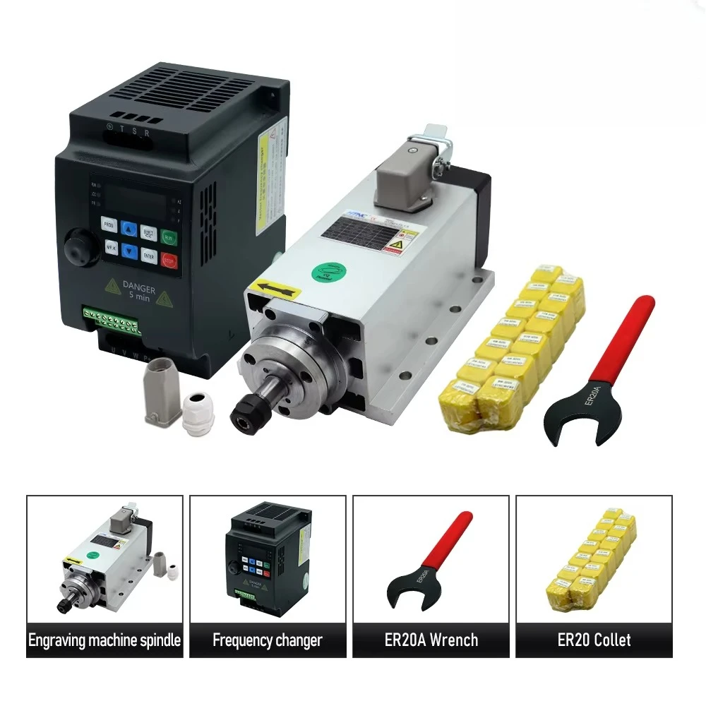 Hot Sell 2.2KW CNC Spindle Motor 110V / 220V ER20 Spindle 0.9Nm 24000RPM +2200W VFD 50/60Hz + ER20A Wrench + 15pcs ER20 Collet