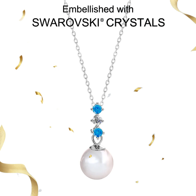 

Daisini 925 Sterling Silver Pearl Pendant Necklace with Blue Zircon from Swarovski for Women Elegant Fine Jewelry