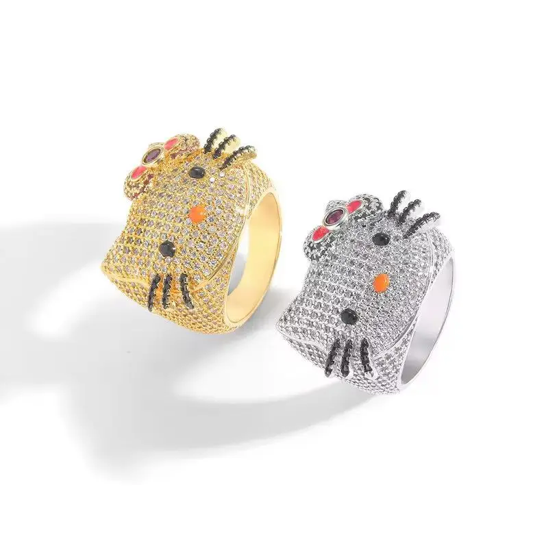

2025 In Stock Anime Surrounding Hiphop Ring Cute Trendy Cartoon Couple Personality Micro Set Zircon Fine Pair Ring Birthday Gift