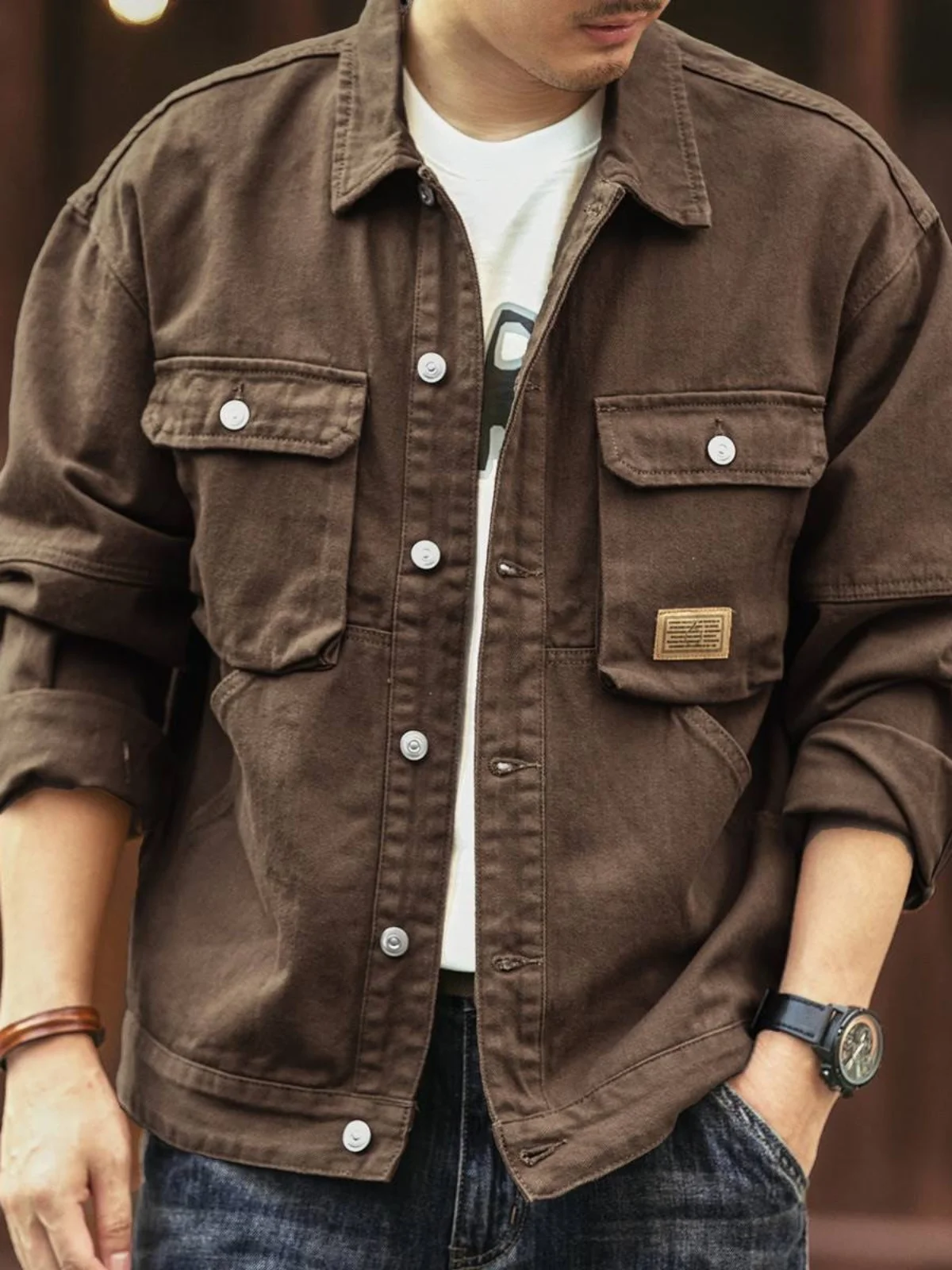 

Men's Cotton Denim Jacket Casual Wear Resistant Spring Autumn American Retro Workwear Loose Fit Dirt-resistant Jacket