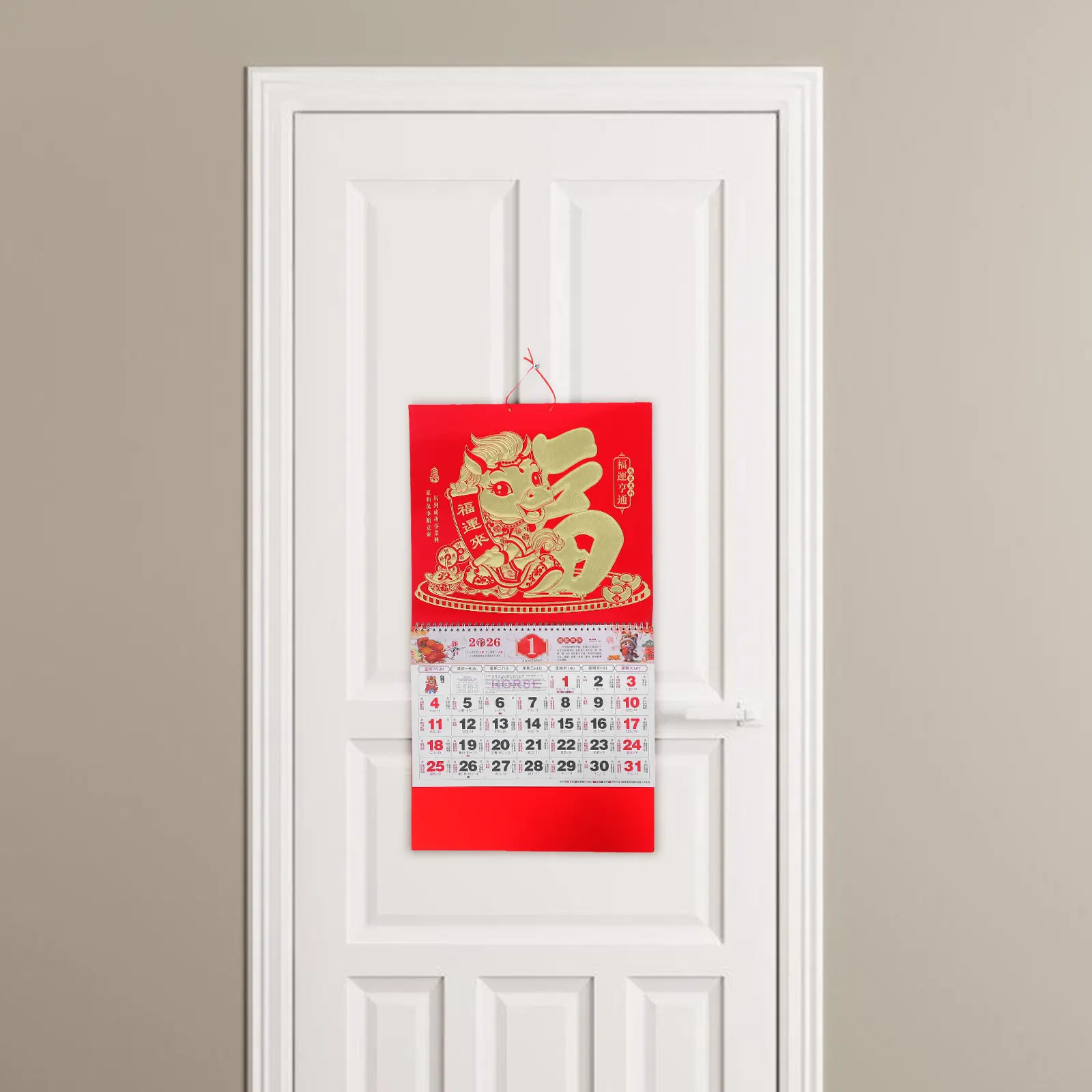

Year of Horse Gold Foil Lunar Wall Calendar Traditional Chinese Zodiac Pattern Home Office Decoration Spring Festival Daily