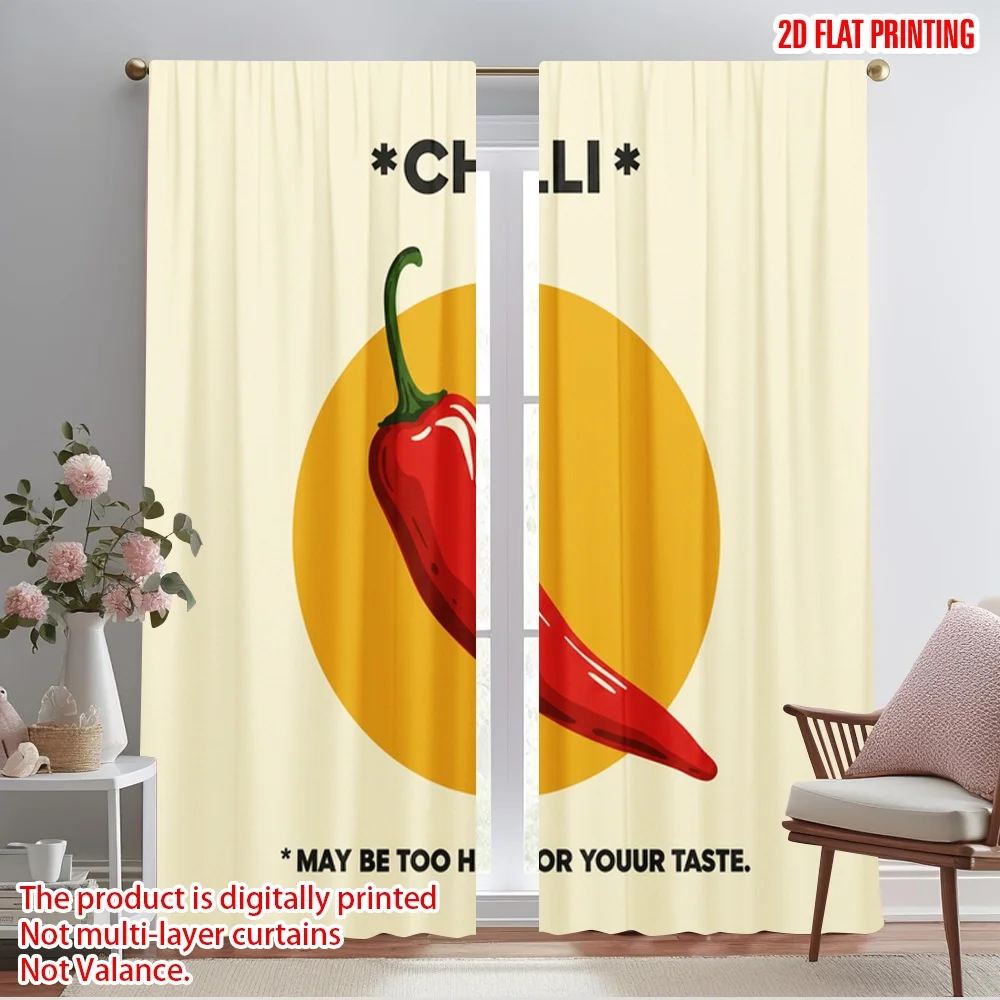 

2pcs 2D flat printing Window Treatment Curtains Red Chili Pepper Yellow Circle 100% Polyester Without Electricity Family Party