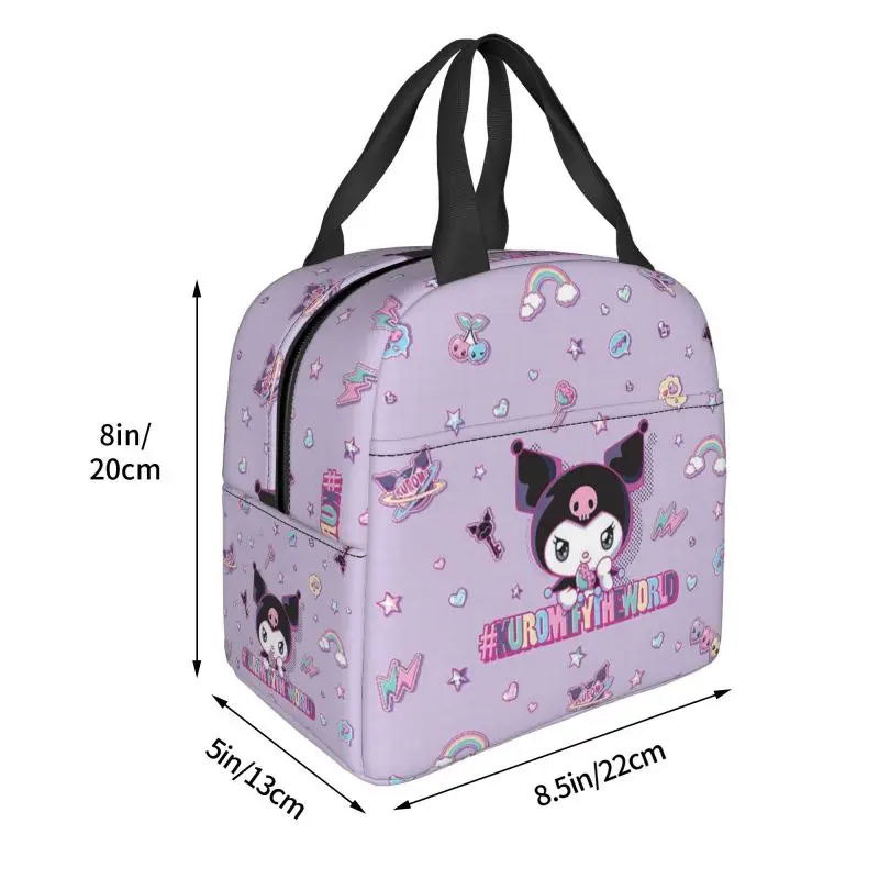 Custom Kuromi Kawaii Anime Insulated Lunch Bags per Picnic all\'aperto portatile Cooler Thermal Lunch Box donna bambini