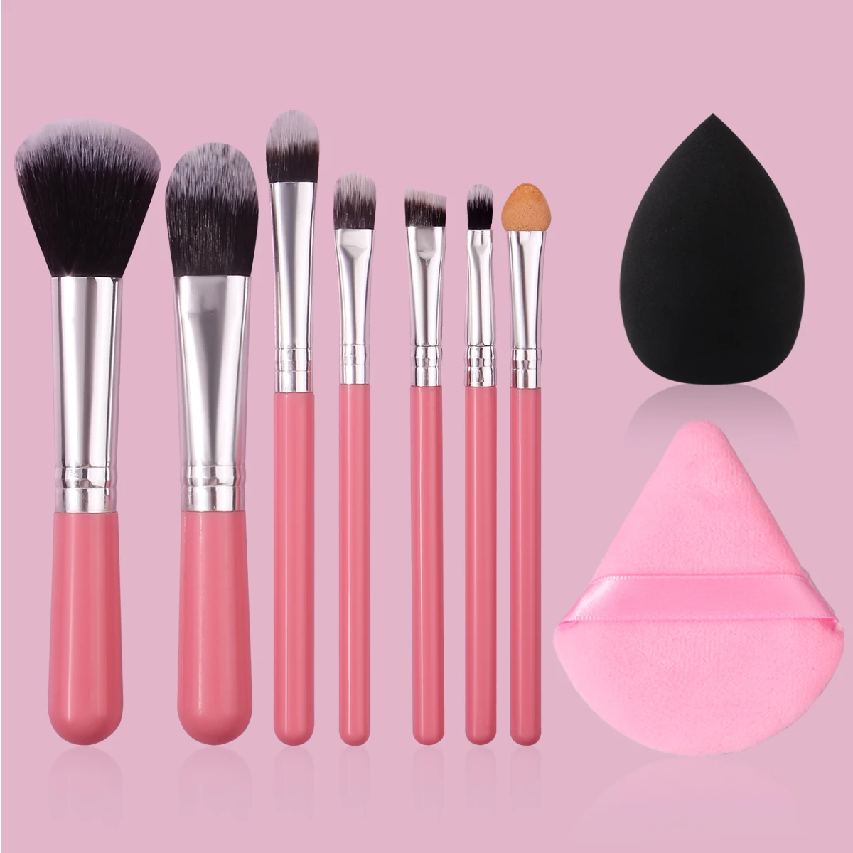 9-teiliges tragbares Mini-Multifunktions-Make-up-Pinsel-Set für die Reise und nicht verstopfender Schwamm für Ei/dreieckige Puderquaste