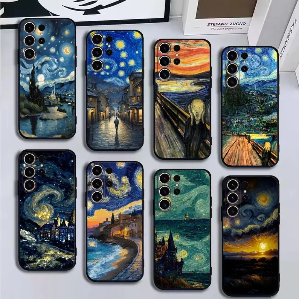 

v-Van Gogh Oil Painting Phone Case For SamsungS25,24,21,22,23,30,Ultra,20,Plus,Fe,Lite,Note,10,9,Soft Black Cover