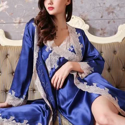 16Mm 100% Silk Robe Lace Patchwork Bathrobe Gown Female 3/4 Sleeve Nightgown Real Silk Kimono Luxury Intimate Lingerie Sleepwear