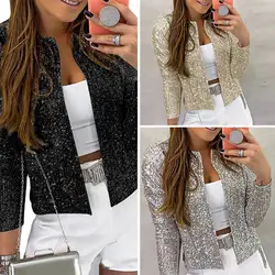 Attractive Women Jacket  Long Sleeves Hand Wash Party Blazer  Sequin Shrug Open Front Crop Jacket