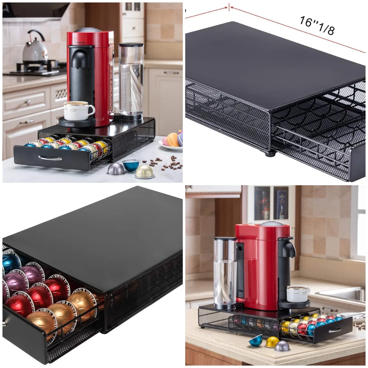 

Vertuo Pod Holder Storage Drawer with Mesh Shelves, Black Metal (40 Pods)