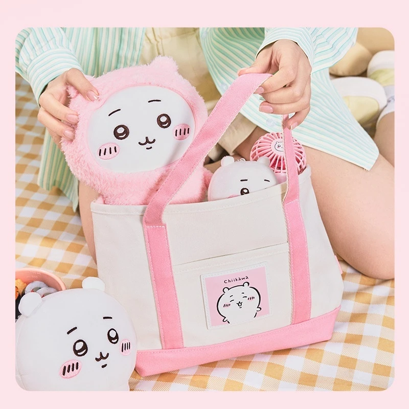 Miniso Kawaii Chiikawa Joint Handheld Tote Bag Usachi Little Hachiji Girls Travel Fashion Play Collect Souvenirs Springtime