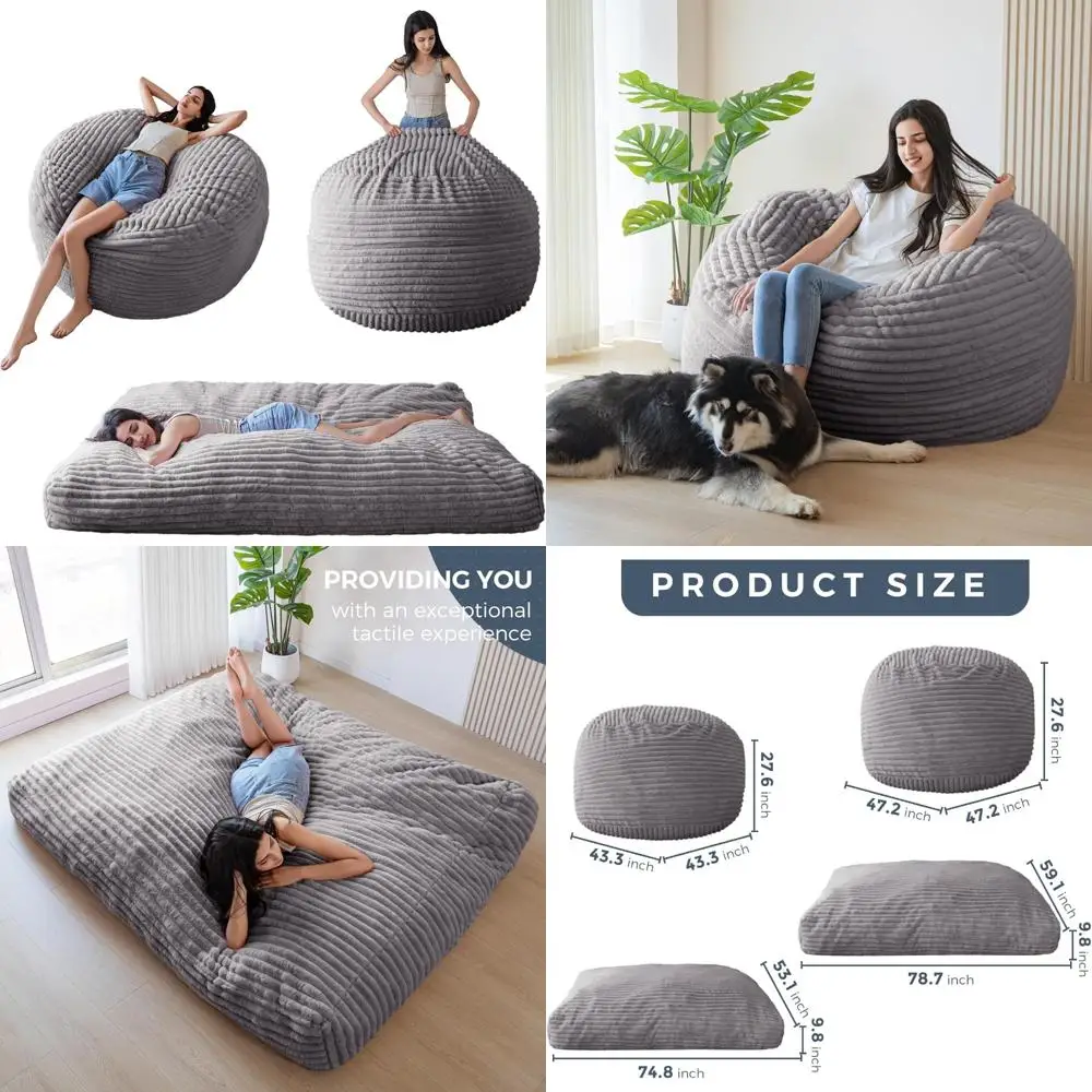 

Adult-Sized Convertible Bean Bag: Lounge Chair to Comfortable Floor Mattress