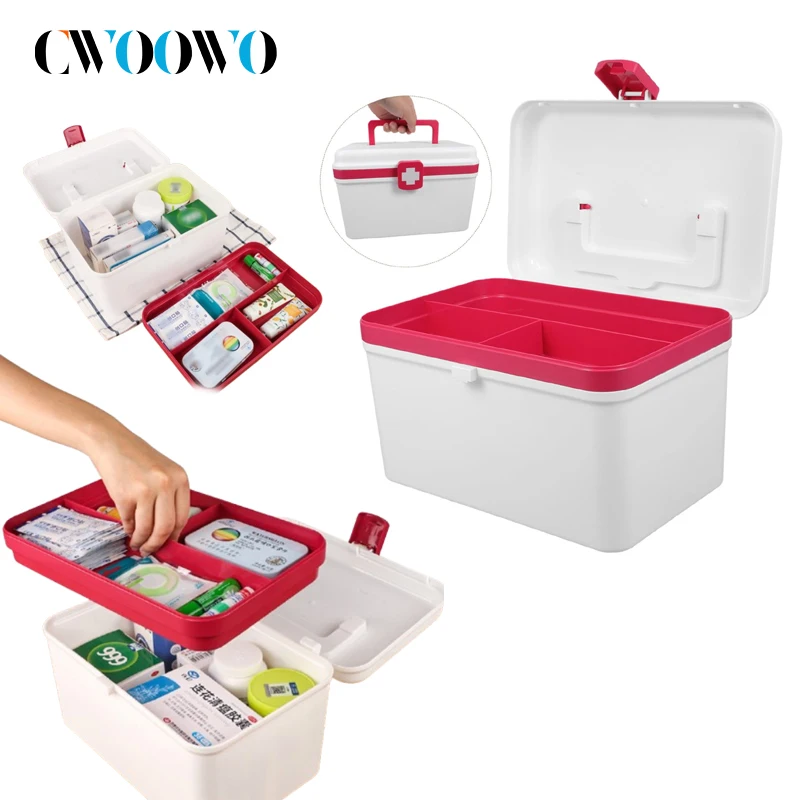 1PCS Medical Box, First Aid Kit Storage,Emergency Supplies Organizer with Handle, Detachable Tray,Locking Lid,Empty Medicine Box