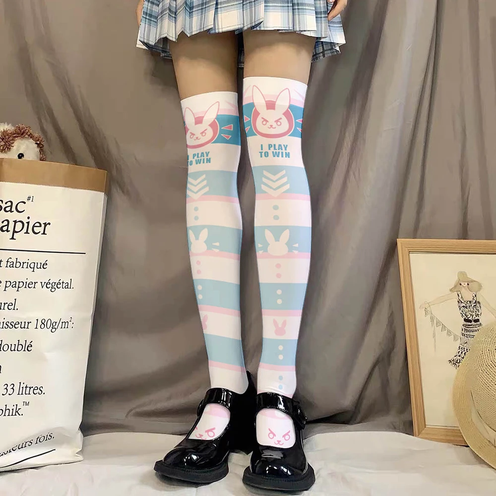 Phim Hoạt Hình Thỏ Lolita Vớ Cho Phụ Nữ Sinh Viên Dễ Thương Màu Hồng Bunny Đùi Cao Nylon Dài Vớ Trên Đầu Gối Vớ Cho Cô Gái