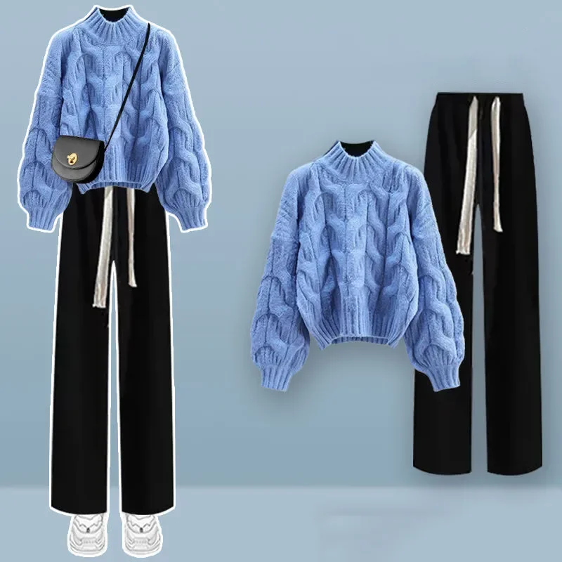 Autumn/Winter Women's Set 2024 New Versatile Loose and Lazy Style Knitted Sweater+Casual Pants Two Piece Set