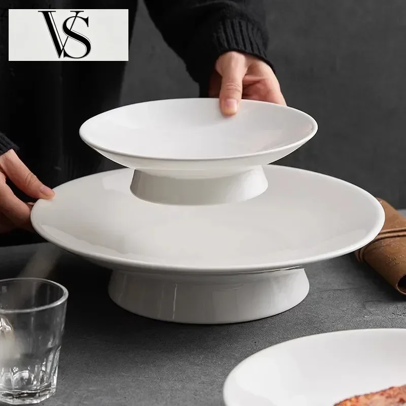 Plate Dessert and Snack Pasta Artistic Plates Conception Tableware White Footed High Ceramic Plate Restaurant Cake