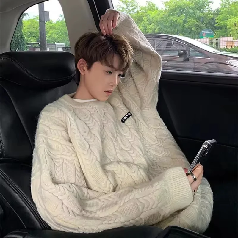 

Autumn Winter Male Clothes Tops Men's Solid Color Loose Simple Basic O-neck Long Sleeve Casual Trendy Knitted Sweater Pullovers